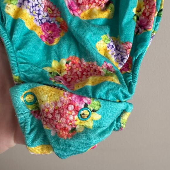 Posh Peanut Bamboo Floral Taco Bodysuit Teal Blue 12-18 Months Baby Girl - Picture 2 of 5